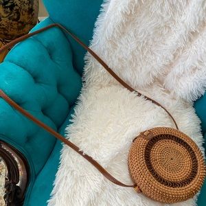 Handwoven Rattan Straw Crossbody Bag